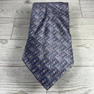 Beaufort Tie Rack - 100% Italian Silk Geometric Patterned Tie in Blue and Gray